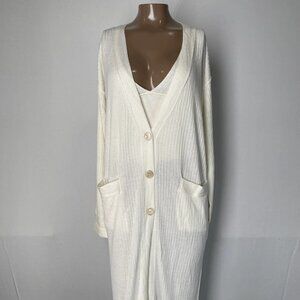 NEW FREE PEOPLE Women’s Ribbed Duster Cardigan & Cropped Tank Set–Ivory, Size XS